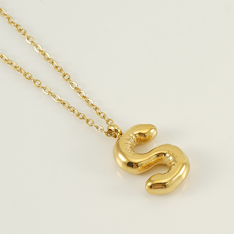 Or / Collier avec pendentif pour femme en acier inoxydable plaqué or 18 carats avec lettre S simple série 1 pièce Image19